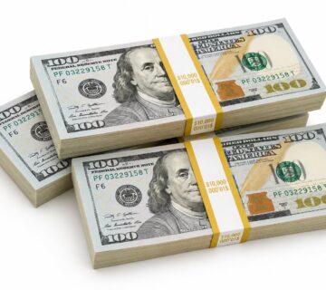 Realistic $100 bills stacked for film production photography and entertainment projects